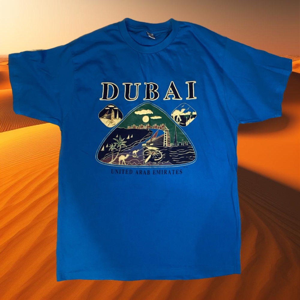 Vintage embroidered Dubai in Men’s XL in A Tealish Blue.